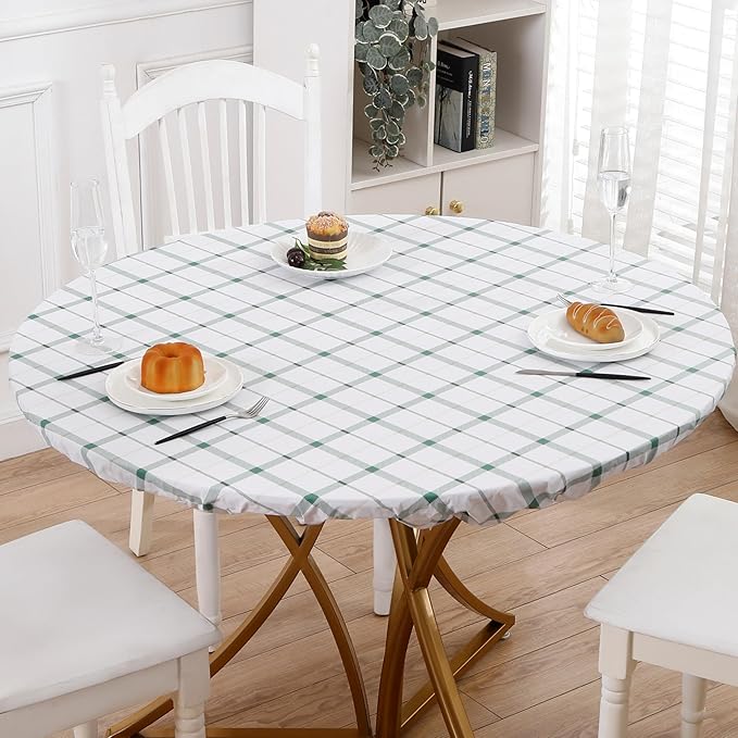 Walrus Round Vinyl Fitted Tablecloth with Flannel Backing Elastic Edge Design Table Cover Waterproof Oil-Proof PVC Table Cloth Stain-Resistant Best for 45"-56" Round