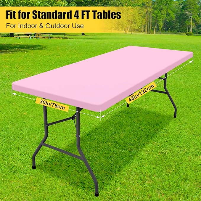 Smiry Rectangle Tablecloth, Elastic Fitted Flannel Backed Vinyl Tablecloths for 4ft Folding Tables, Waterproof Wipeable Table Covers for Valentine's Day, Outdoor, Picnic and Camping (Pink, 30"x48")