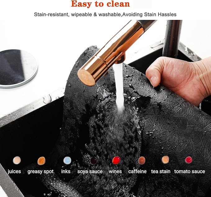 Vinyl Placemats Set of 8 Heat Resistant Easy Clean Non-Slip Place Mats for Dining Table Faux Leather Waterproof Stain Resistant Wipeable Washable PVC Table Mats(8, Black)