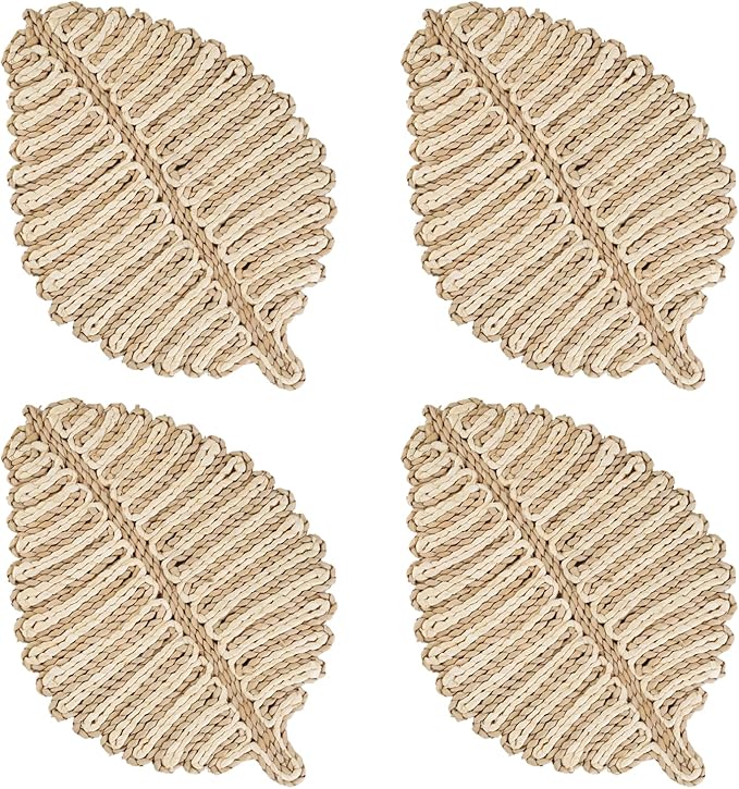 Placemats Set of 4,Natural Leaf-Shaped Charger Plates Handcrafted Fall Placemats for Dining Table Décor