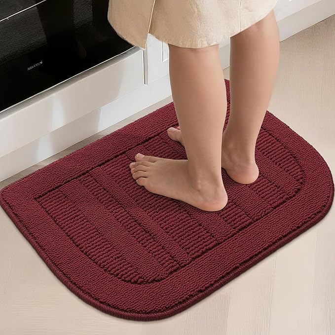 BEQHAUSE 30x18 Inch Kitchen Rug Mat Durable Kitchen Rugs Non-Slip Washable Absorbent Kitchen Mats for Floor Dirt-Resistant Semicircular Kitchen Mat (Red)