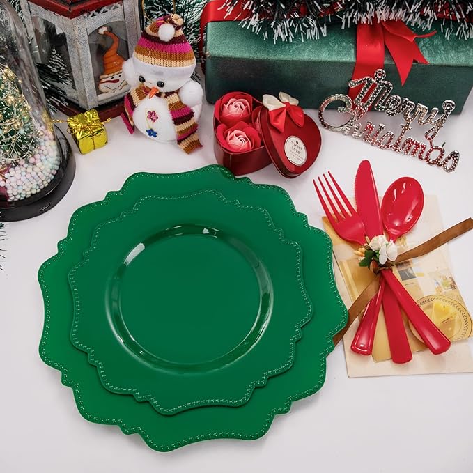 COLOSUS Disposable Party Plastic Plates 60Pcs, Green plastic Party Plates, Heavy Duty 30 Dinner plate 10.5” and 30 Salad/Dessert Plate 8.25” for St. Patrick's Day