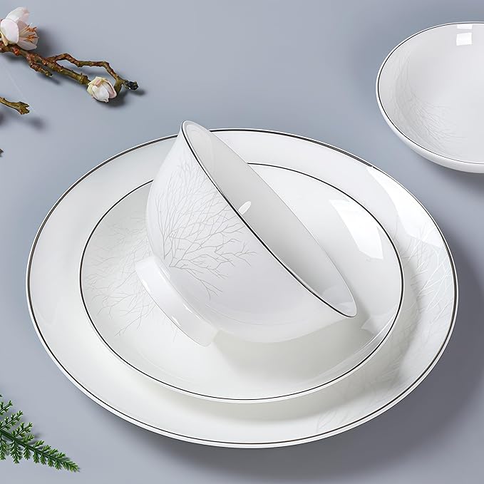Fine Bone China Dinnerware Set,Porcelain&Ceramic Dinnerware Sets,Bone Stoneware&Ceramic Cookware Tableware Set Includes Dinner Plates|Spoons|Pasta Bowls|Soup Pot|Chopsticks (70PCS * 10-Person Set)