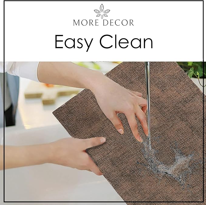 More Décor Faux Leather Placemats Set of 6 for Dining Table – Waterproof, Wipeable, Washable, Stain & Heat Resistant, Non-Slip Table Mats – 12 X 17 Inch, Brown