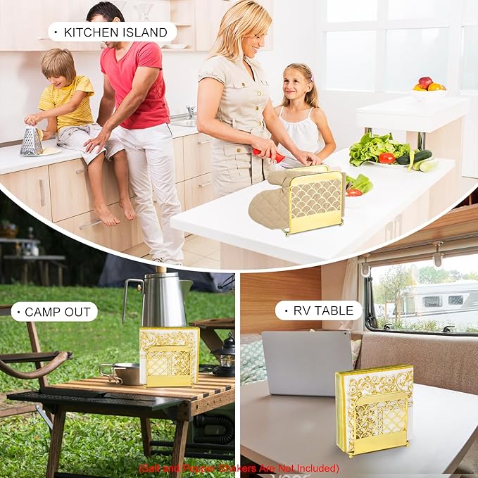 Napkin Holder for Table, Gold Napkin Holders for Paper Napkins & Kitchen Dining Tables & Countertops, Elegant Standing Kitchen Napkin Holder Dispenser Suitable for All Room Decors