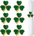 APTWOW Green St Patricks Day Shamrock Napkin Rings Set of 6 - Gold Metal Shamrock Napkin Holder, Spring Napkin Rings for St. Patrick's Day Party Wedding Table Decor