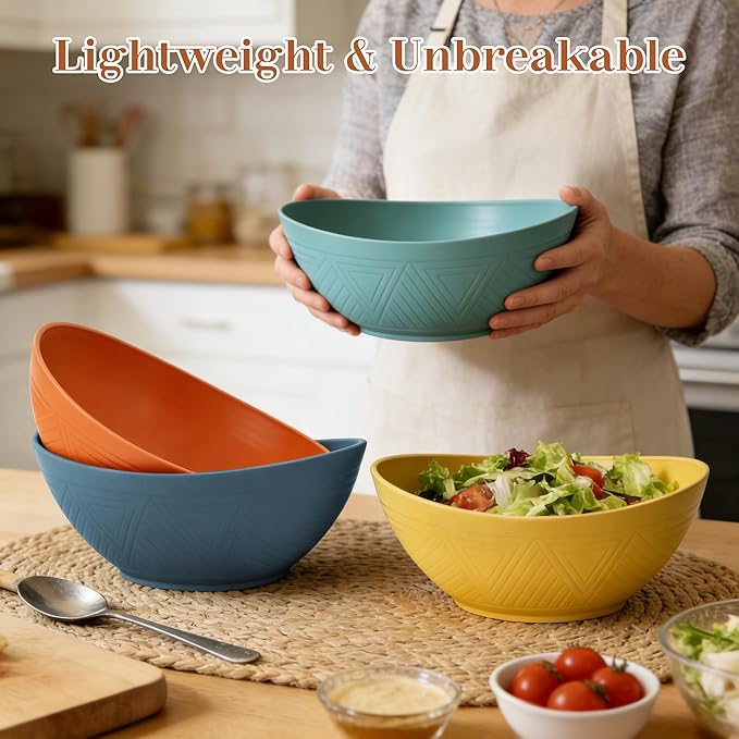 65 OZ Wheat Straw Bowls Set of 4, Large Unbreakable Salad Bowls, Microwave & Dishwasher Safe Big Serving Bowl, Kitchen Bowl Mixing Bowl for Popcorn, Cereal, Soup and Oatmeal (Multicolor)