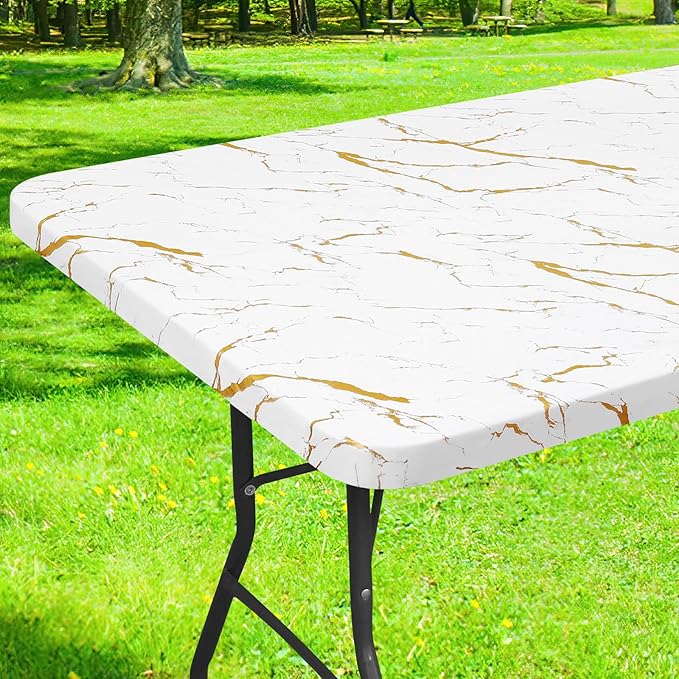 Smiry Rectangle Table Cloth Cover, Waterproof Elastic Fitted Picnic Tablecloth for 4 Foot Tables, Wipeable Flannel Backed Vinyl Tablecloths for Camping, Dining, Outdoor (White, 24" x 48")