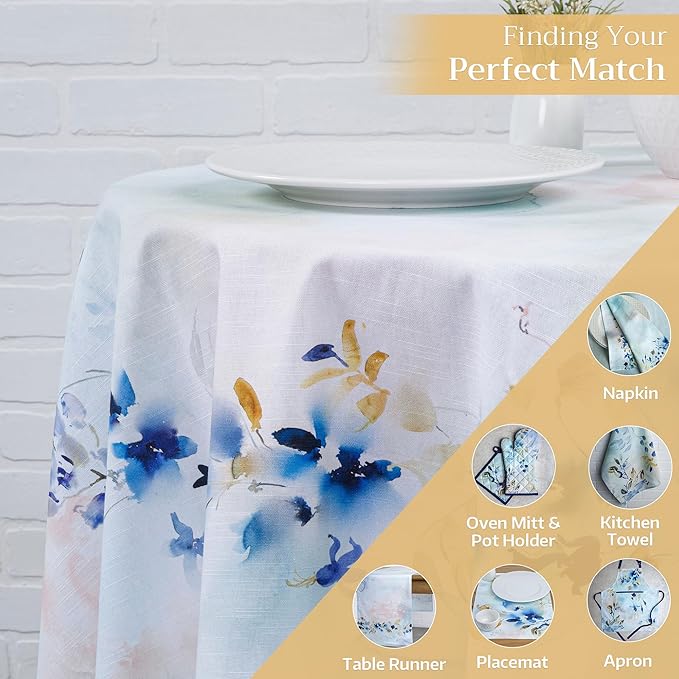 Maison d' Hermine Table Cloth Round Table 100% Cotton 63 Round Inches Tablecloth Reusable Decorative for Dining Room Farmhouse Home Valentines Day Decorations Spring Summer - Lazy Summer Days