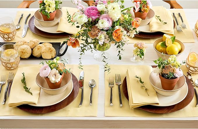 Solino Home Linen Placemats Set of 4 - Golden Straw Placemats 14 x 19 Inch - 100% Pure Linen Table Place Mats for Spring, Easter - Fete