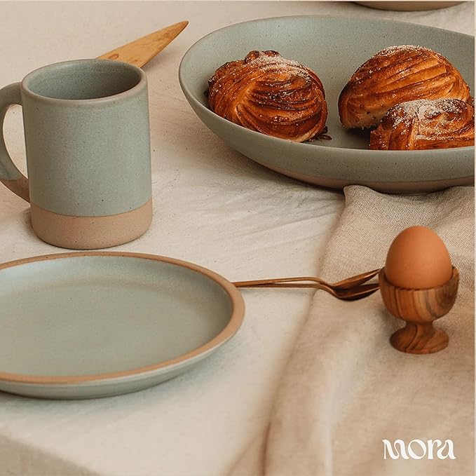 MORA Small Plates Set of 4, 6.5 inch Ceramic Pottery Dessert Plates - Microwave, Oven and Dishwasher Safe - Thyme
