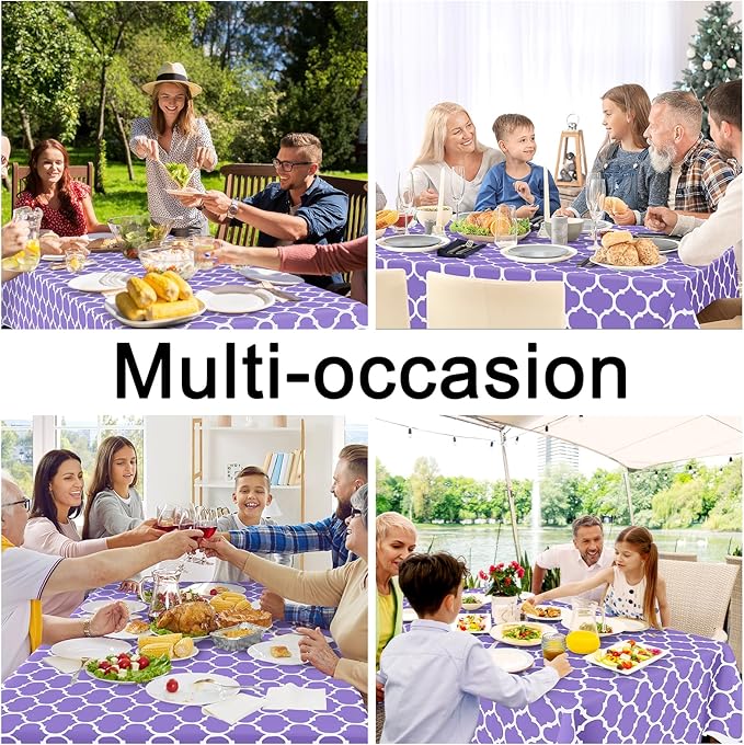 Smiry Rectangle Table Cloth, Waterproof Vinyl Tablecloth with Flannel Backing for Rectangle Tables, Wipeable Spillproof Plastic Tablecloths for Dining, Camping and Indoor (60"x102", Lavender)