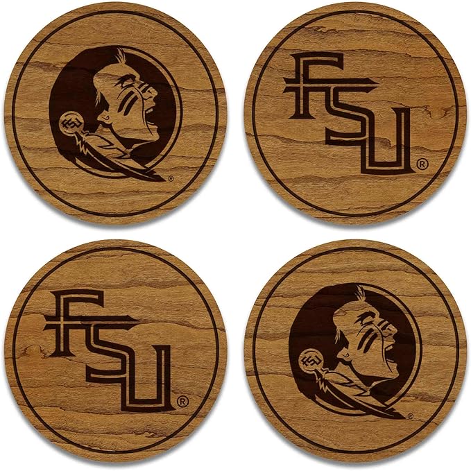 LazerEdge Florida State Seminoles Wooden Coaster Set - Cherry Wood - Officially Licensed Product - 4-Pack
