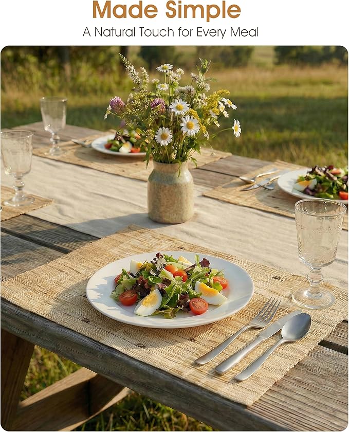 Handmade Ramie Woven Table Placemats Set of 6 (12"x18"),Natural Fiber Heat-Resistant Table Protectors for Family Dinners & Gatherings,Elevate Your Tabletop with Eco-Friendly Style