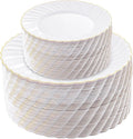 U-QE 100 Pieces Gold Plastic Plates - Premium White Plastic Plates for Party, Wedding and Daily Use Including 50PCS 9 '' Plastic Dinner Plates & 50PCS 6.5 '' Plastic Dessert Plates