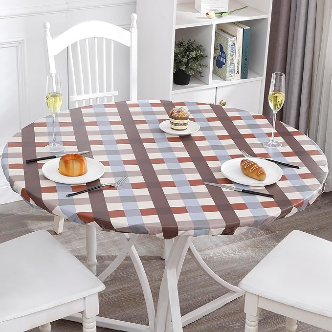 Walrus Round Vinyl Fitted Tablecloth with Flannel Backing Elastic Edge Design Table Cover Waterproof Oil-Proof PVC Table Cloth Stain-Resistant Best for 32"-36" Round