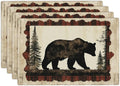Bear Placemats Set of 4, Farmhouse Cabin Place Mats, Country Rustic Wild Animal Waterproof Washable Table Mats for Home Party Indoor Kitchen Dining Table Decoration 12x18 Inch