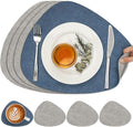 Placemats and Coasters, Washable Placemats Round Faux Leather Wipeable Place Mats Non Slip Heat Resistant Indoor Outdoor Table Mats (Set of 4, Light Gray Navy Blue)
