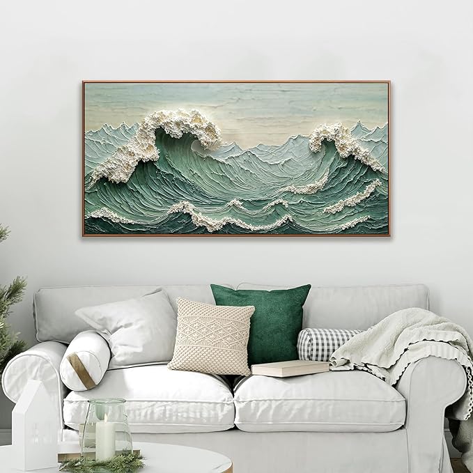 Sea Wave Abstract Green Wall Art For Living Room Artwork Canvas Art Wall Decor Painting Abstract Wall Decor Print Picture For Bedroom Office Hotel Home Wall Decoration 24 X 48 Inch With Framed
