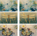 Table Placemats Set of 6, Waterproof Linen Fabric, Non-Slip Backing & Easy Clean, Elegant Dining Table Protectors for Family and Guests(Watercolor Dragonfly)
