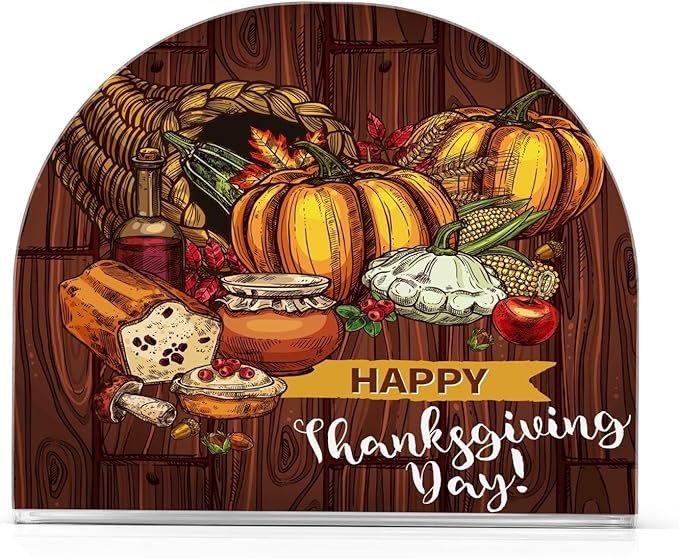Napkin Holder Happy Thanksgiving Day Turkey Bread Pumpkin Crystal Clear Acrylic Napkin Holders, Paper Napkin Holder Dining Table Dispenser for Kitchen Restaurant Home Decor Bar Accessories