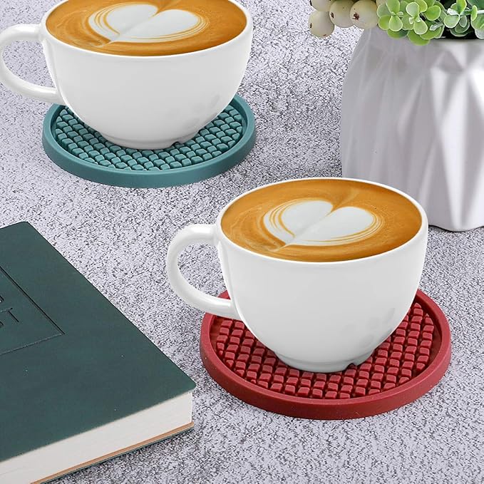 ME.FAN Silicone Coasters [6 Pack] Thickened Drink Coasters with Holder - Cup Mat - Non-Slip, Non-stick, Stay Put, Deep Tray - Prevents Furniture and Tabletop Damages(Orange)