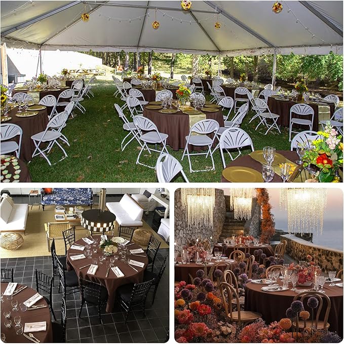 8 Pack Round Tablecloth 90 Inch Brown Tablecloth for Round Tables, Washable Polyester Table Cloth Stain and Wrinkle Resistant Decorative Table Cover for Wedding Party Dining Banquet