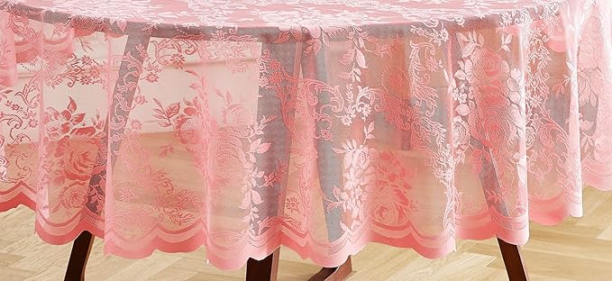 Warm Home Designs 36 Inch Round Tablecloth with English Rose Design. Use as Small Round Tablecloth, Lace Table Cloth or Coffee Table Cover. Small Pink Table Linen for 2-4 Guests. (LTC Rose 36)