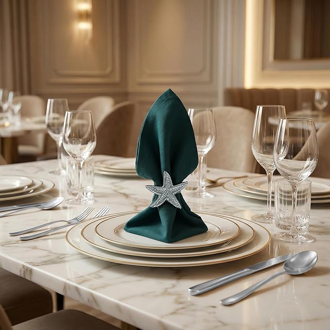 12-Pack Elegant Metal Napkin Rings - Starfish Coastal Table Decor for Dinner Parties Banquet Weddings Family Gatherings Decorative Table Settings Gift (Silver) - ALPHA Living HOME