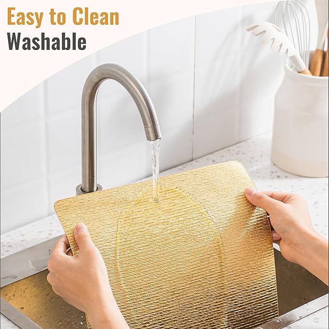 Jovono Faux Leather Placemats Set of 6, Waterproof Washable Table Mats, Easy-Clean Heat Resistant Kitchen Vinyl Place Mat for Dining Table, Wedding, Holidays, Indoor, 17.8"x11.8", Gold