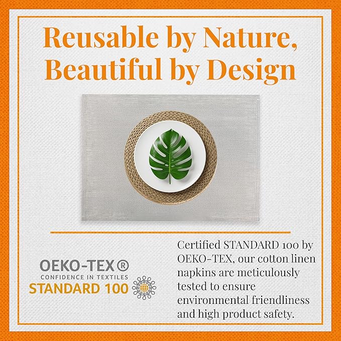 Premium European Cloth Table Linen Placemats - 56% Cotton 44% Linen Fabric, Jacquard Woven Design - for Occasions or Daily Use - Machine Washable - Carlo Lamperti Italy - Natural, 20"x14" (Set of 4)