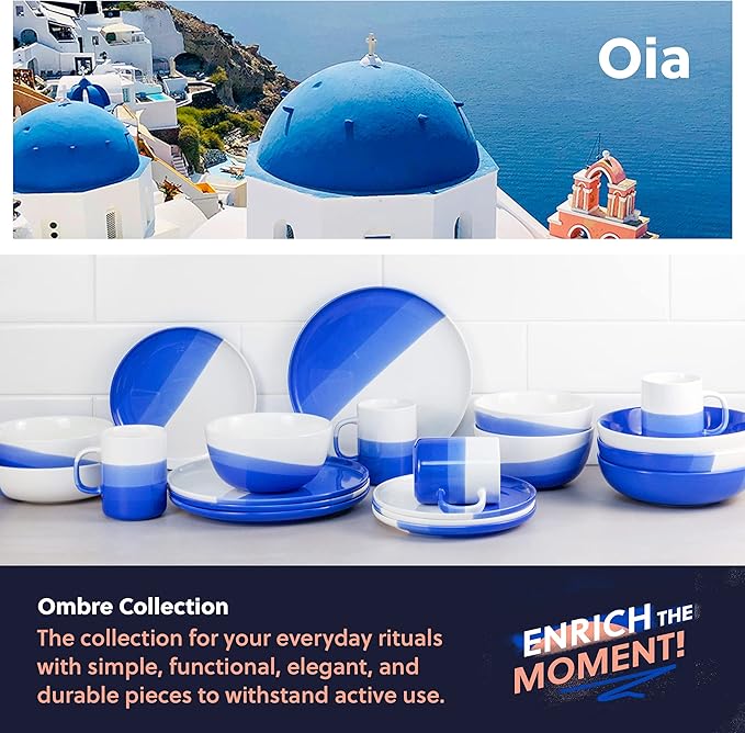 Ombre Dinner Plates Oia Blue - 10.25 inch Porcelain Plates Set, Ceramic Plate Set of 4 - Ombre Dinnerware Collection - Oia Plates