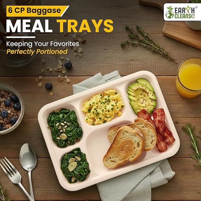 Pack of 250 6-Compartment Deep Meal Tray – Eco-Friendly, Biodegradable, Microwave & Freezer Safe – Ideal for Catering, Takeaway & Events – Bulk Pack – Sustainable Disposable Tableware