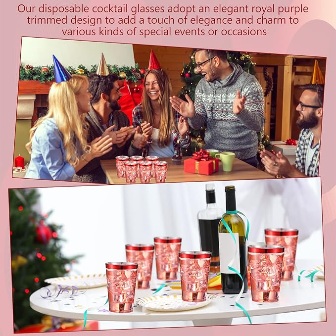 Patelai 100 Pcs Red Plastic Cups 12 oz Red Rimmed Plastic Cups Heavy Duty Disposable Wine Glasses Clear Cocktail Glasses Drinking Tumblers for Party Wedding Christmas Birthday
