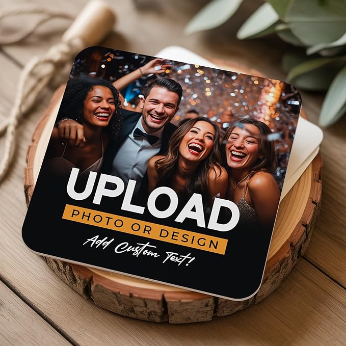 20 Pack Personalized Drink Coasters, Custom Cardboard Coasters with Photo and Text, Design Your Own Coaster for Events, Parties, Bars, and Unique Gifts, 3.95" Round, Design 7