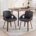 Dining Chairs Set of 2, Mid Century Modern Dining Room Chairs with Arms and Mid Back PU Leather Upholstered Bentwood Kitchen Chairs for Home Restaurant Office - Black