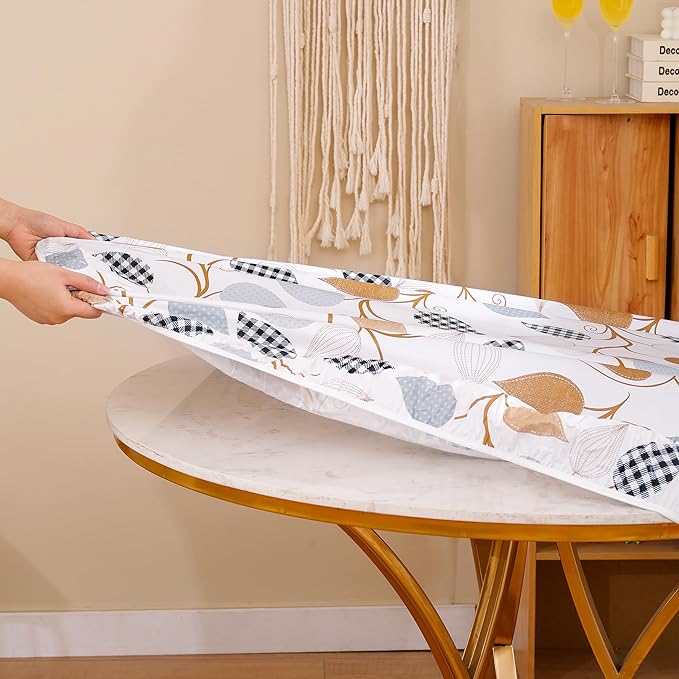 Walrus Round Vinyl Fitted Tablecloth with Flannel Backing Elastic Edge Design Table Cover Waterproof Oil-Proof PVC Table Cloth Stain-Resistant Best for 45"-56" Round