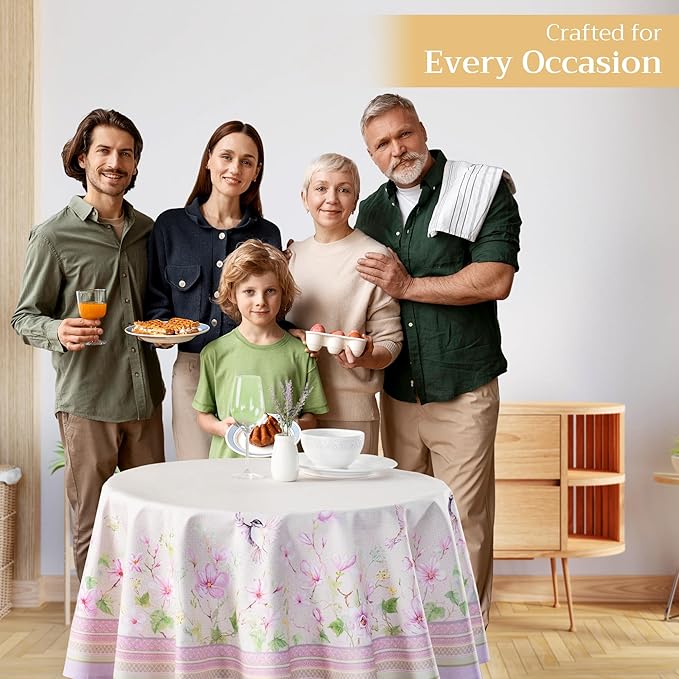 Maison d' Hermine Table Cloth Round Table 100% Cotton 63 Round Inches Tablecloth Reusable Decorative for Dining Room Farmhouse Home Valentines Day Decorations Spring Summer - Magnolia Mornings
