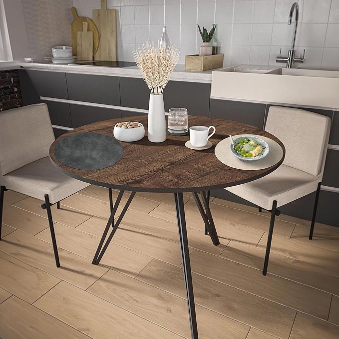 Round Placemats and Coasters Set of 6, Washable Reversible Faux Leather Placemats Cowhide Pattern Place Mats Wipeable Non-Slip 15 inch Round Kitchen Dining Table Mats (Gray Beige, 6)