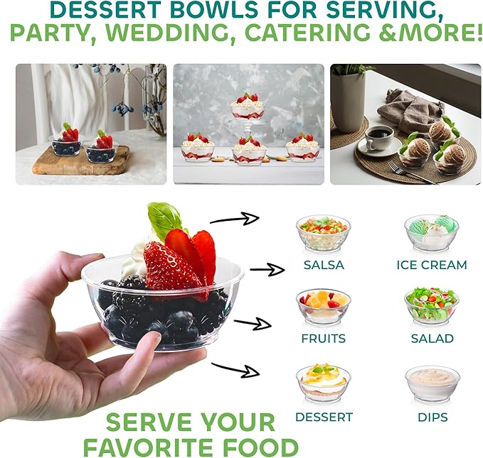 Clear Mini Plastic Bowls - (Bulk Case Pack of 1000) 6 Oz Disposable Premium Hard Plastic Dessert Bowls for Serving, Weddings, Catering, Parties, Ice Cream, Salsa, Home or Event Party Supplies