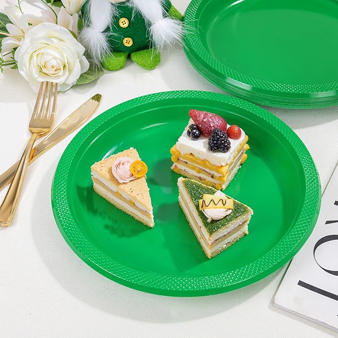 WELLIFE Green Party Plates 10 Inch -150 Count, Disposable Plastic Dinner Plates for Party St. Patrick's Day Easter