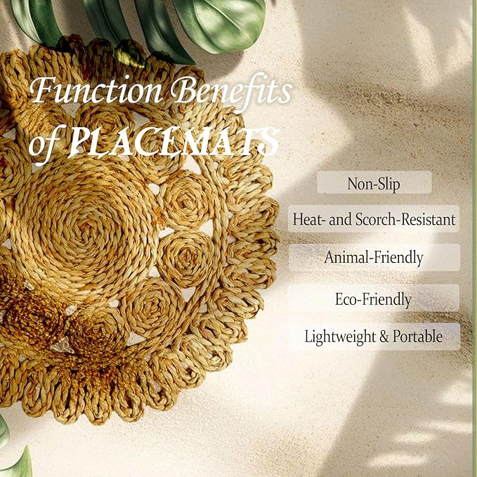 Set of 6 Handwoven Corn Husk Placemats, 13.8" Round – Eco-Friendly Boho Rustic Table Mats, Farmhouse Chargers for Dining & Festive Occasions