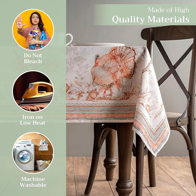 Maison d' Hermine Table Cloth Rectangle Table 100% Cotton 60 x 120 Inches Fall Tablecloth Reusable Everyday Use for Thanksgiving Christmas Decorations Dining Farmhouse Party (Giving Thanks)