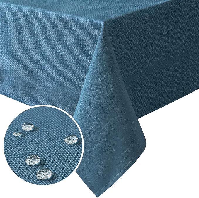 H.VERSAILTEX Linen Textured Table Cloths 60 x 60 Inch Premium Solid Tablecloth Spill-Proof Waterproof Table Cover for Dining Buffet Feature Extra Soft and Thick Fabric Wrinkle Free, Ink Blue