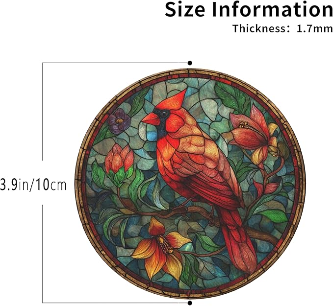 Christmas Bird Coasters Leather Round Drink Coasters 6 Pcs Set with Holderor for Cup Drink Coffee Table Bar Home Decor