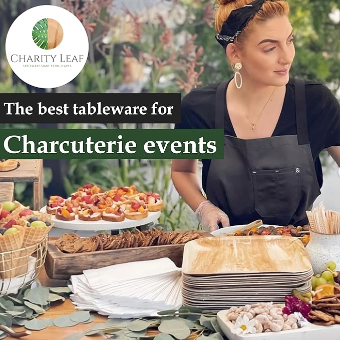 Charity Leaf Disposable Palm Leaf 2.5" Square Mini Bowl (25 pcs) Dipping Bowls | Bamboo Like| All Natural and Biodegradable | Charcuterie Boards, BBQs, and Parties