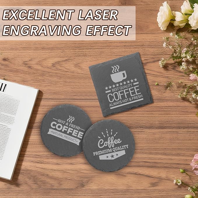 72pcs Slate Coasters Black 4 Inch Bulk Blank Rock Coasters Blank Laser Engraving, Hand Painted DIY, Scratch Resistant Bottom (36*Square+36*Round)