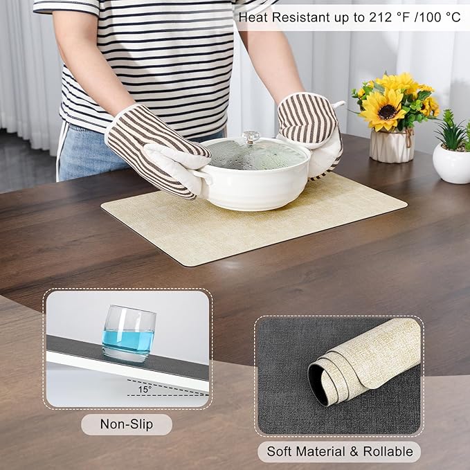 Myir JUN Placemats Set of 8, Dual Sided Faux Leather Placemats Place Mats Set of 8 Indoor for Dining Table Non-Slip Washable Heat Resistant Outdoor Table Mats (Set of 8, Gray Cream)