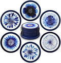 Indigo Floral Non-Slip Silicone Coasters, 4-Pack Double-Sided Absorbent Cup Mats for Hot & Cold Drinks, Scratch & Water Ring Protection for Wood Tables, Home Office Bar Use (6PC)