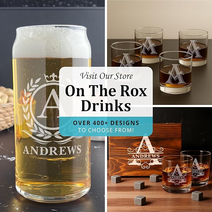 Monogram Beer Glasses for Men (A-Z) 16 oz - Beer Gifts for Men Brother Son Dad Neighbor - Unique Gifts for Him - Personalized Drinking Gift Beer Glass Mugs - Engraved Beer Can Glass (G)